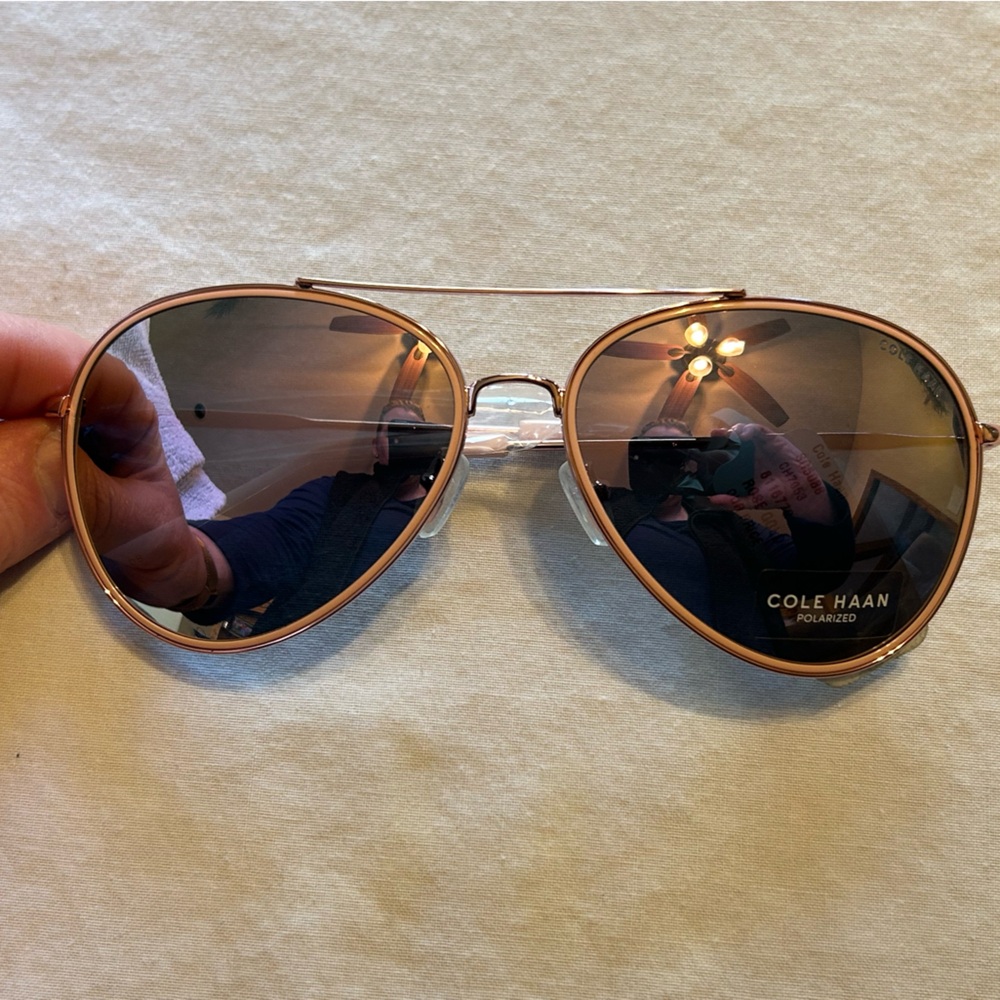 NWT Cole Haan Rose Gold Metal Aviator Sunglasses